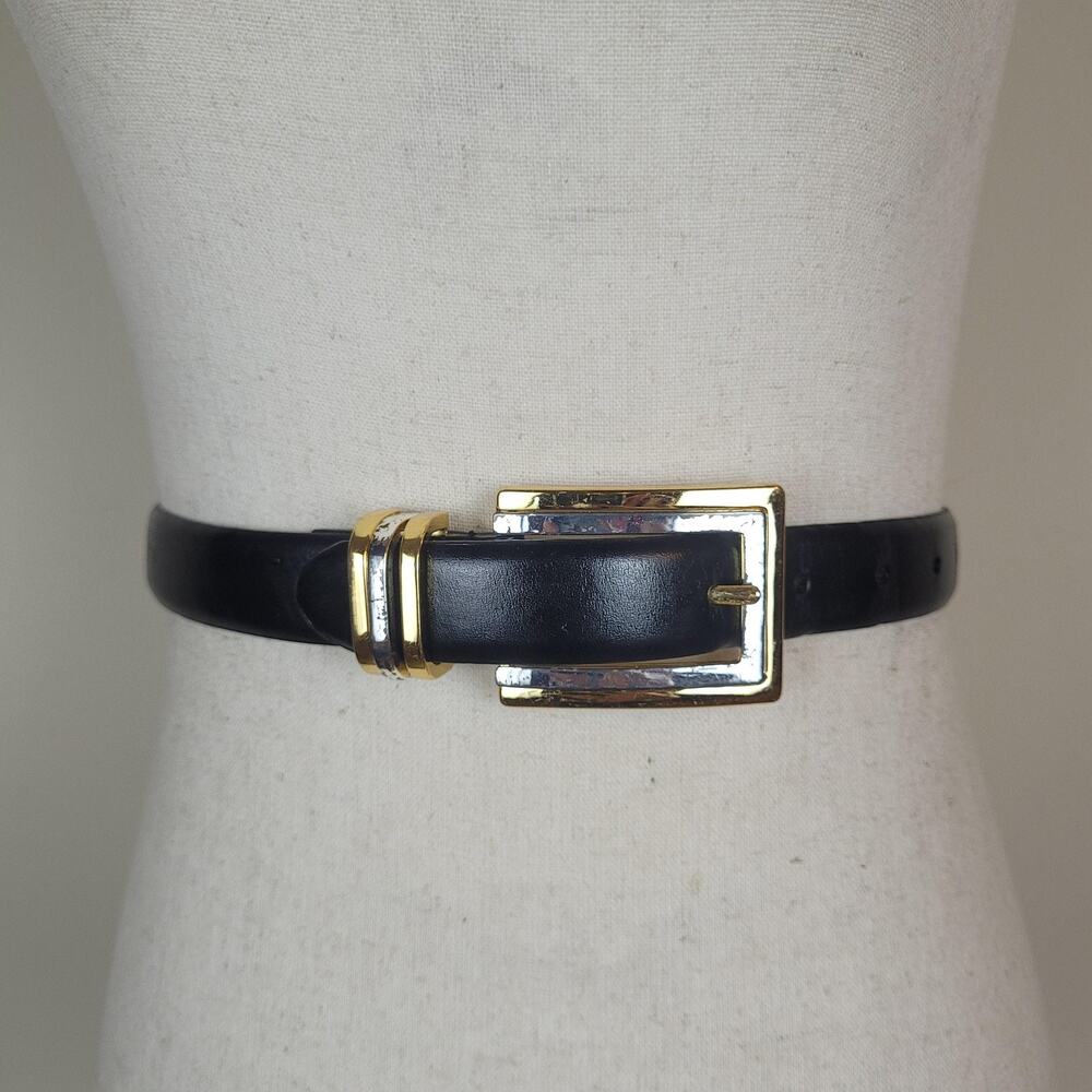 Perry Ellis Belt Small Black Leather Slim Minimalist Tailored 90s Elevated Retro